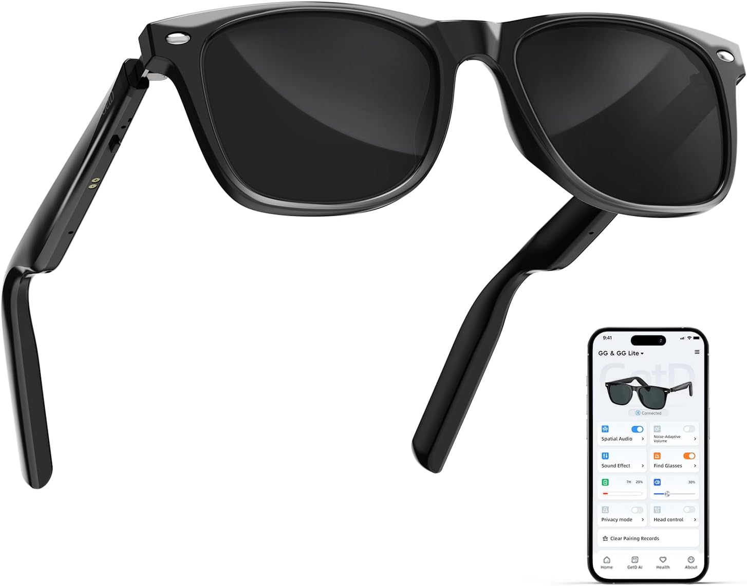 AI Smart Translator Sunglasses – Black Square Frame for Men & Women
