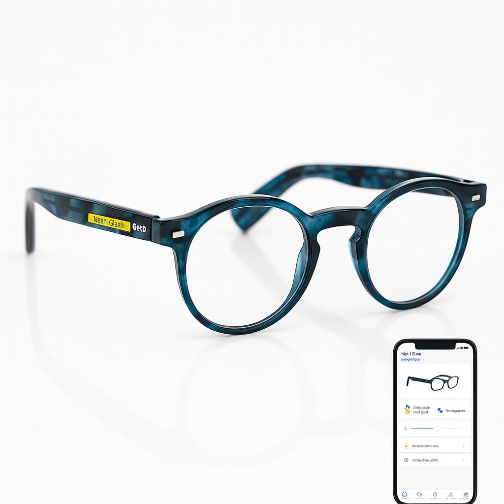 AI Smart Translator Photochromic Glasses – Blue Tortoise Round Frame for Men & Women