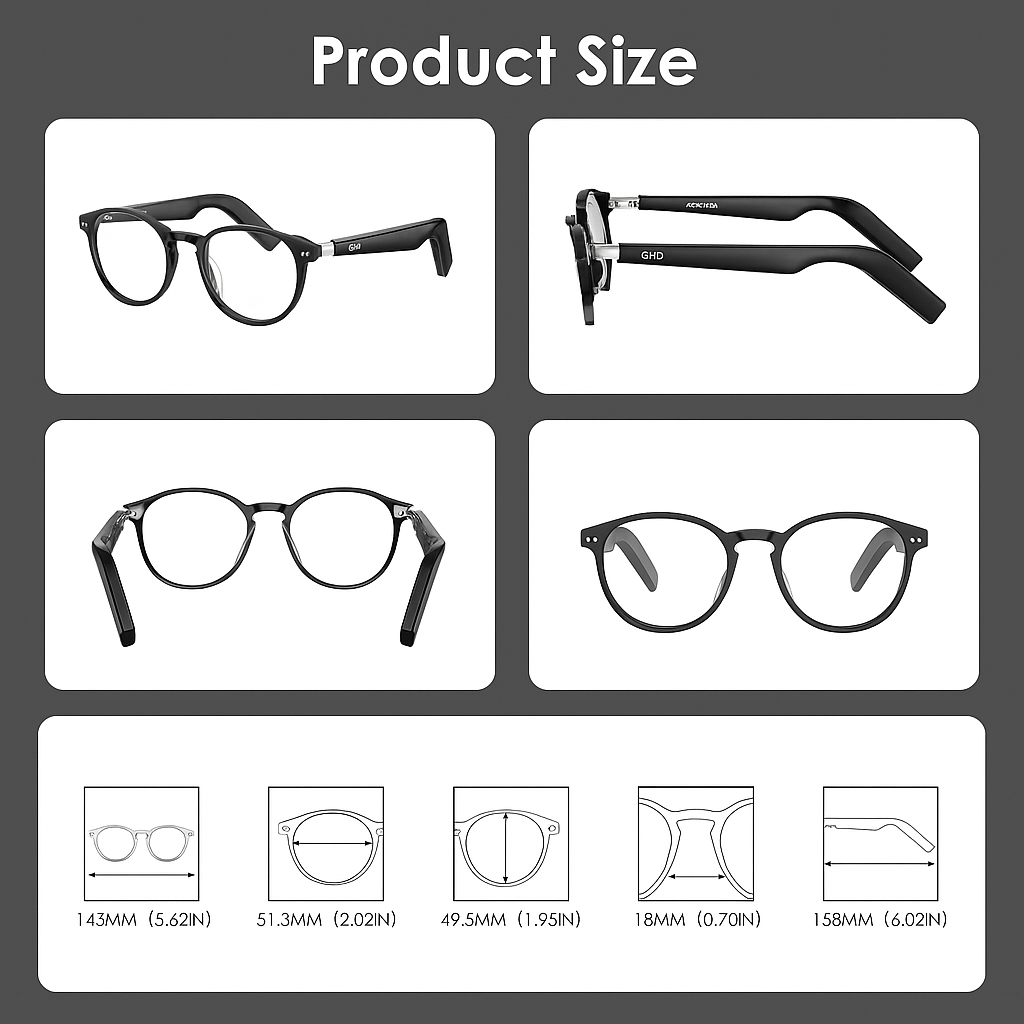 AI Smart Translator Polarized Glasses – Black Round Frame for Men & Women