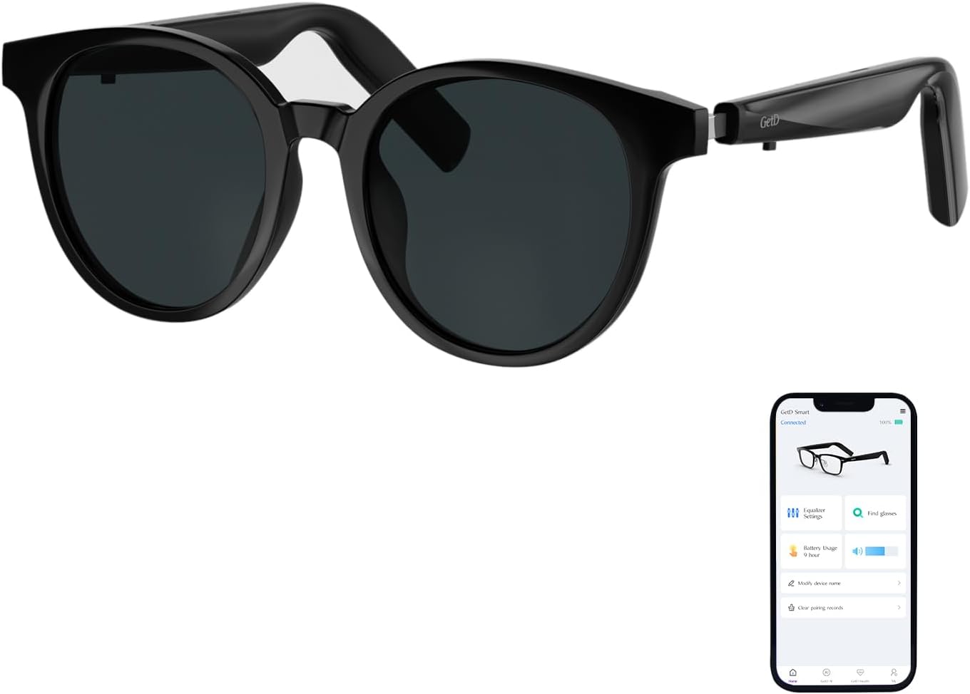 AI Smart Translator Sunglasses – Black Round Frame for Men & Women