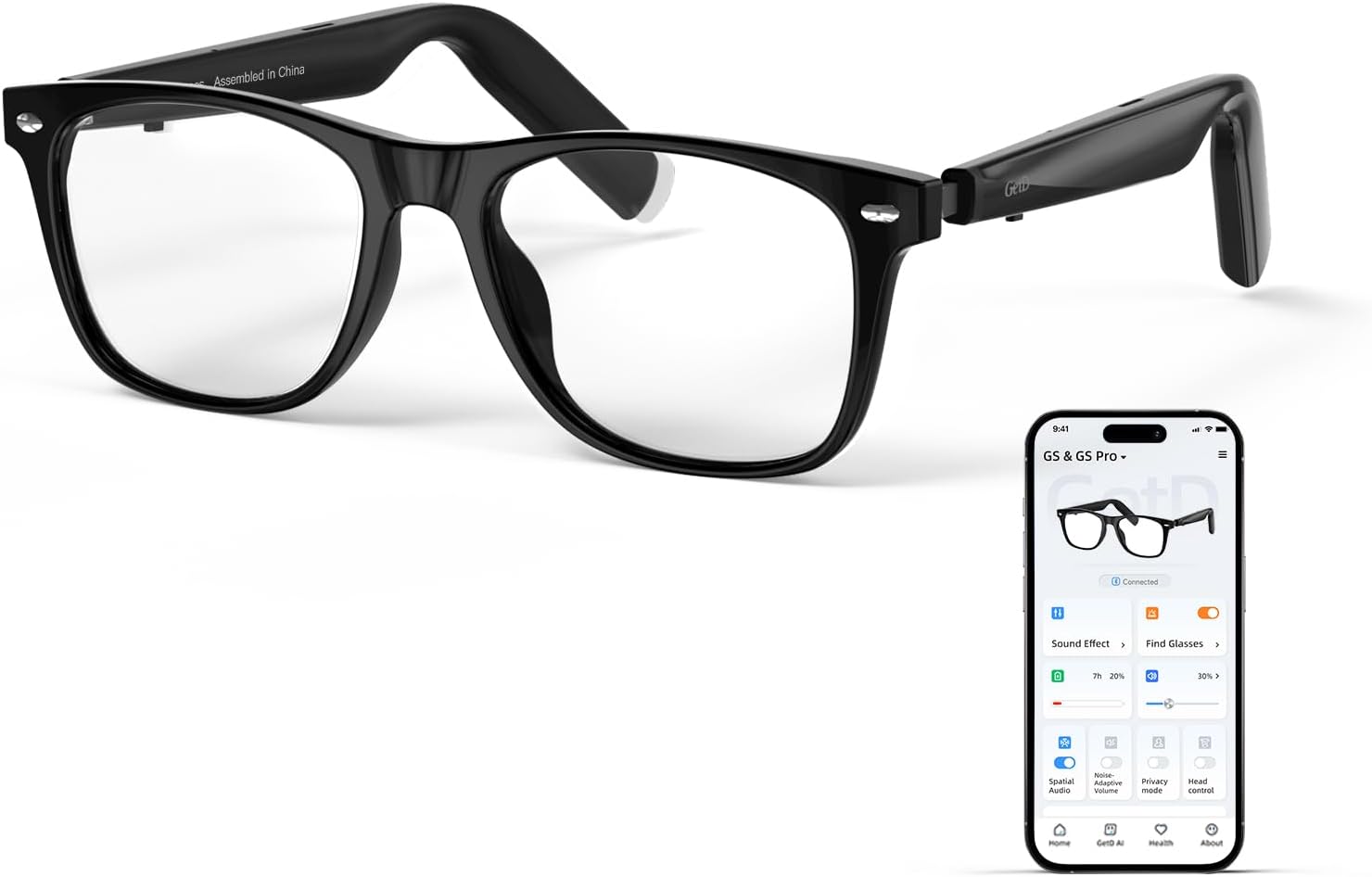 AI Smart Translator Polarized Glasses – Black Square Frame for Men & Women