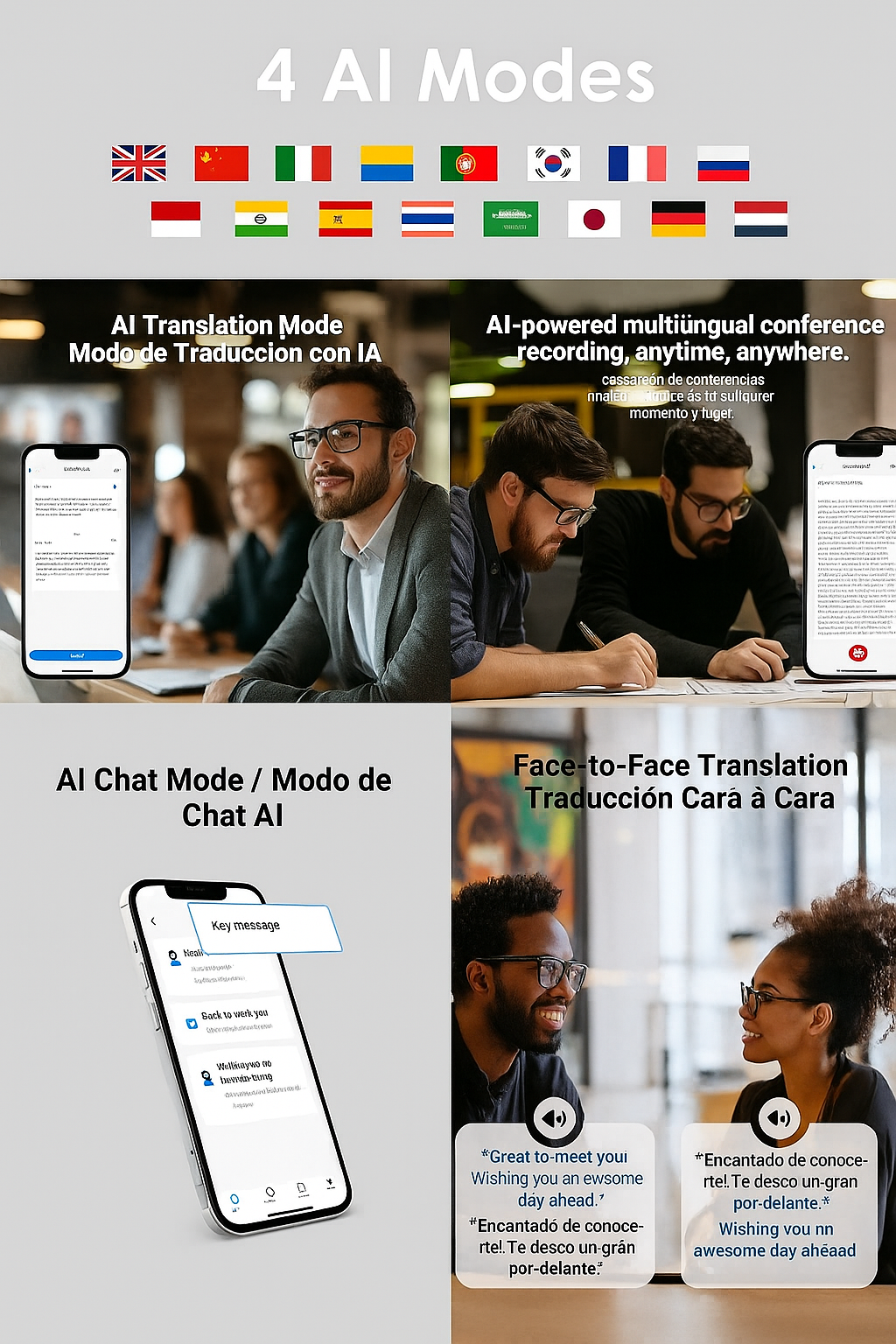 AI Smart Translator Photochromic Glasses – Blue Tortoise Round Frame for Men & Women