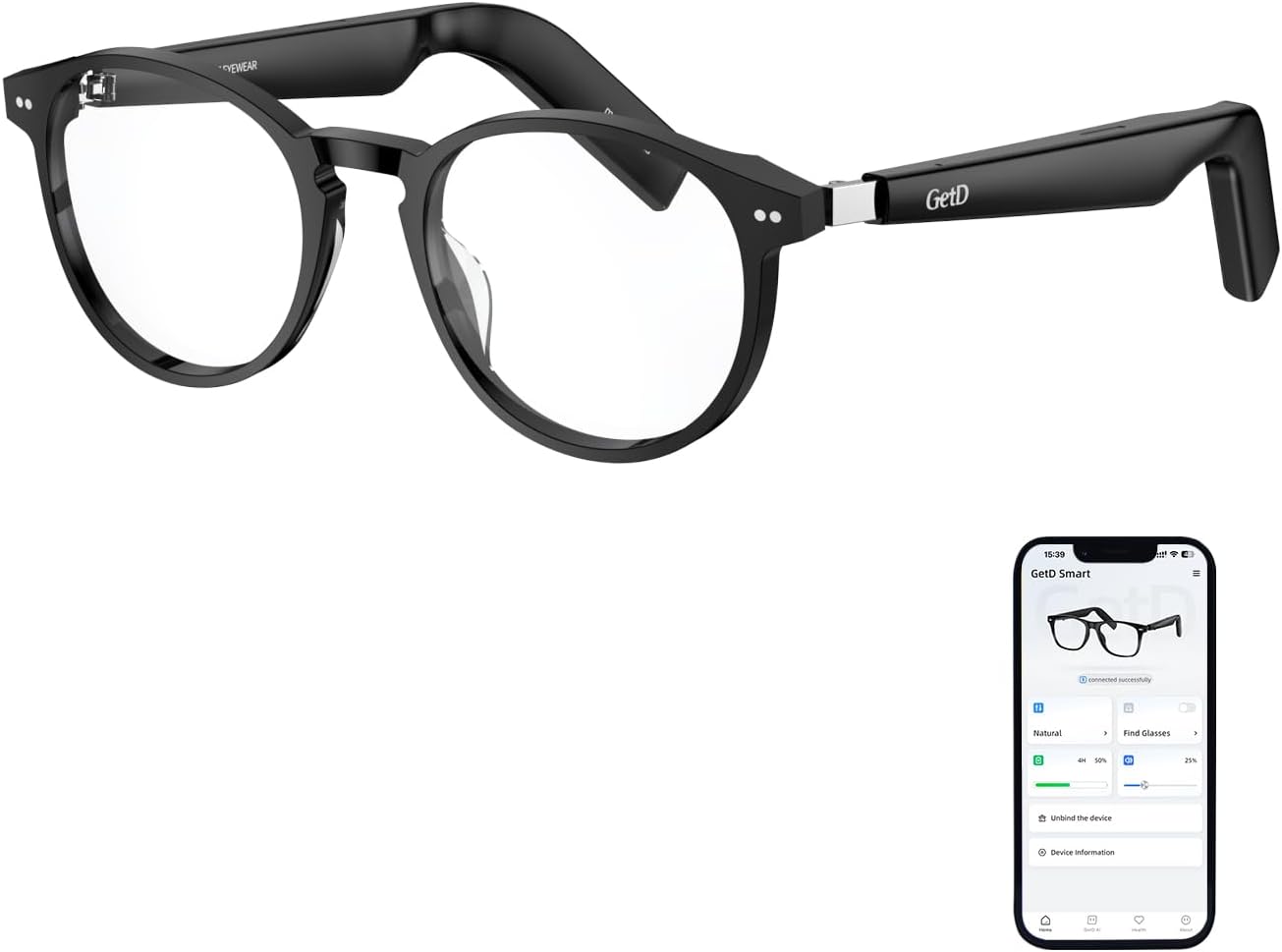 AI Smart Translator Polarized Glasses – Black Round Frame for Men & Women