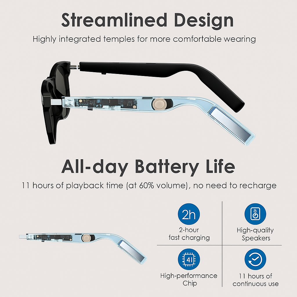AI Smart Translator Photochromic Glasses – Blue Tortoise Round Frame for Men & Women