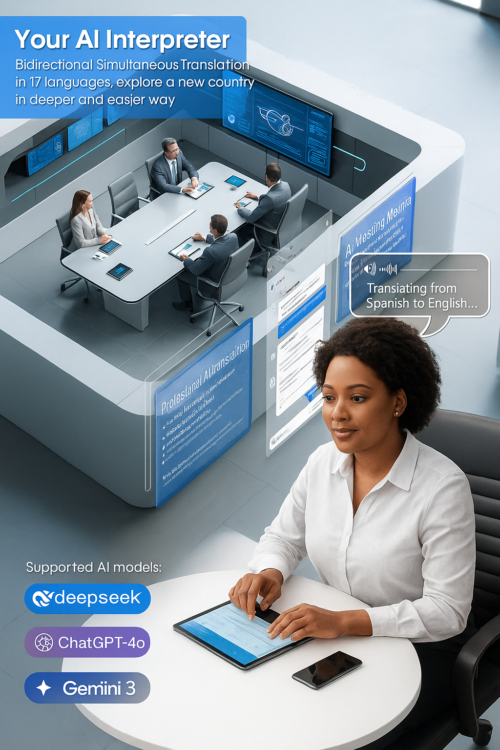 AI Smart Translator Photochromic Glasses – Blue Tortoise Round Frame for Men & Women