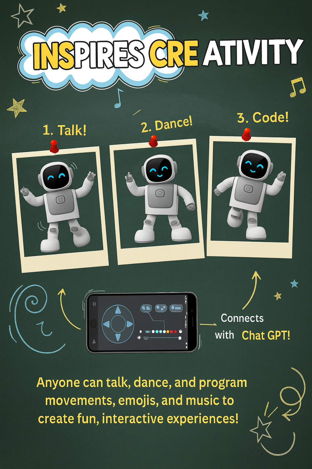 Smart Robot Companion | App-Controlled, ChatGPT Talking & Dancing Robot, STEM Gift for Kids  and Tech lovers