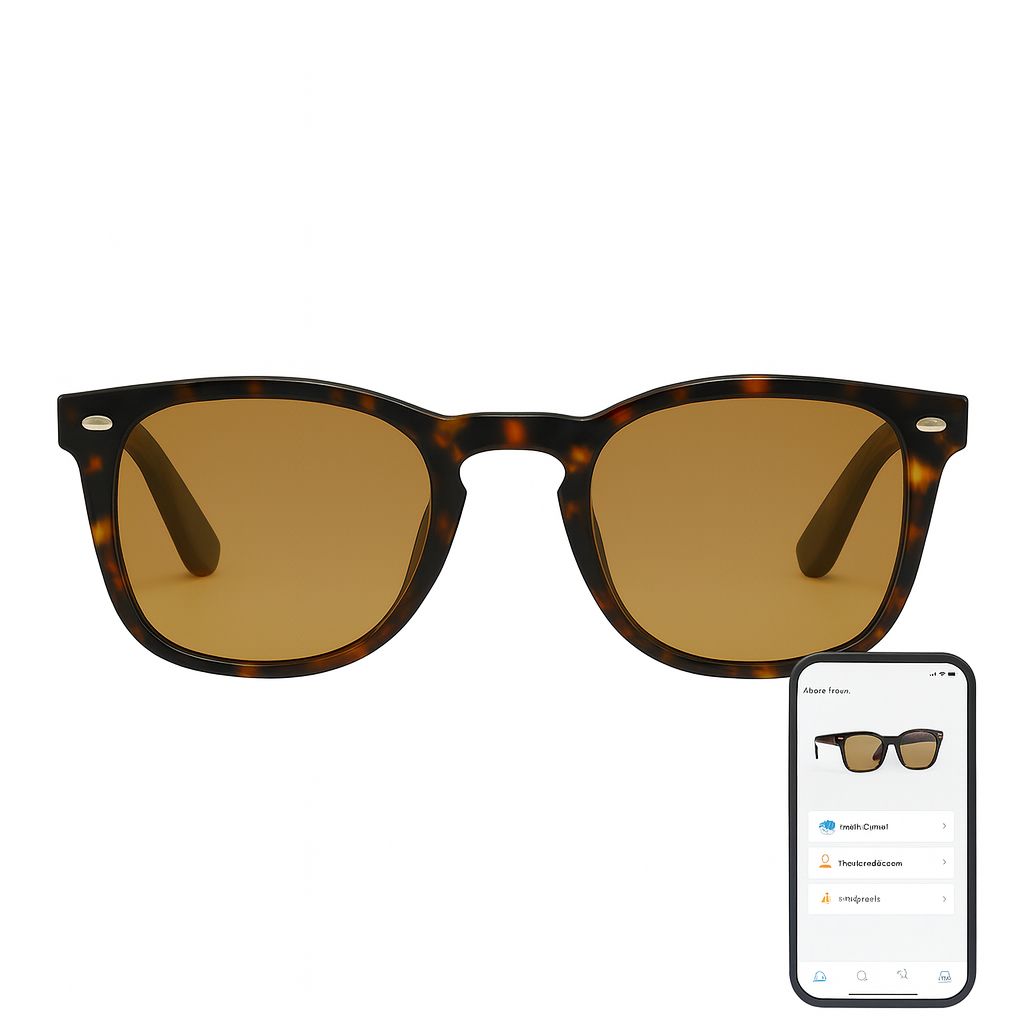 AI Smart Sunglasses – Yellow Tortoise Square Frame for Men & Women